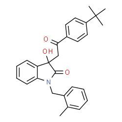 ChemSpider 2D Image | 3-Hydroxy-1-(2-methylbenzyl)-3-{2-[4-(2-methyl-2-propanyl)phenyl]-2-oxoethyl}-1,3-dihydro-2H-indol-2-one | C28H29NO3