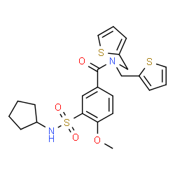 ChemSpider 2D Image | 3-(Cyclopentylsulfamoyl)-4-methoxy-N,N-bis(2-thienylmethyl)benzamide | C23H26N2O4S3
