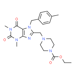 ChemSpider 2D Image | Ethyl 4-{[1,3-dimethyl-7-(4-methylbenzyl)-2,6-dioxo-2,3,6,7-tetrahydro-1H-purin-8-yl]methyl}-1-piperazinecarboxylate | C23H30N6O4