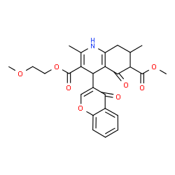 ChemSpider 2D Image | 3-(2-Methoxyethyl) 6-methyl 2,7-dimethyl-5-oxo-4-(4-oxo-4H-chromen-3-yl)-1,4,5,6,7,8-hexahydro-3,6-quinolinedicarboxylate | C26H27NO8