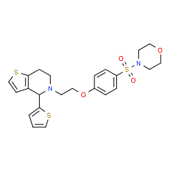 ChemSpider 2D Image | 5-{2-[4-(4-Morpholinylsulfonyl)phenoxy]ethyl}-4-(2-thienyl)-4,5,6,7-tetrahydrothieno[3,2-c]pyridine | C23H26N2O4S3