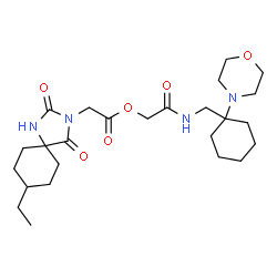 ChemSpider 2D Image | 2-({[1-(4-Morpholinyl)cyclohexyl]methyl}amino)-2-oxoethyl (8-ethyl-2,4-dioxo-1,3-diazaspiro[4.5]dec-3-yl)acetate | C25H40N4O6