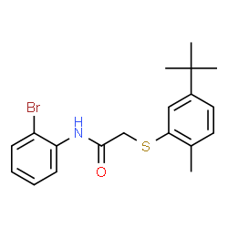 ChemSpider 2D Image | N-(2-Bromophenyl)-2-{[2-methyl-5-(2-methyl-2-propanyl)phenyl]sulfanyl}acetamide | C19H22BrNOS