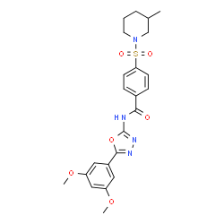 ChemSpider 2D Image | N-[5-(3,5-Dimethoxyphenyl)-1,3,4-oxadiazol-2-yl]-4-[(3-methyl-1-piperidinyl)sulfonyl]benzamide | C23H26N4O6S