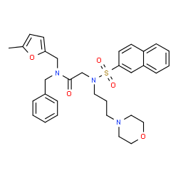 ChemSpider 2D Image | N-Benzyl-N-[(5-methyl-2-furyl)methyl]-N~2~-[3-(4-morpholinyl)propyl]-N~2~-(2-naphthylsulfonyl)glycinamide | C32H37N3O5S