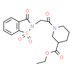 ChemSpider 2D Image | Ethyl 1-[(1,1-dioxido-3-oxo-1,2-benzothiazol-2(3H)-yl)acetyl]-3-piperidinecarboxylate | C17H20N2O6S