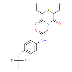 ChemSpider 2D Image | 2-(2,6-Diethyl-3,5-dioxo-4-thiomorpholinyl)-N-[4-(trifluoromethoxy)phenyl]acetamide | C17H19F3N2O4S