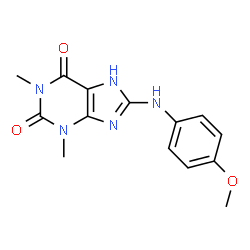 ChemSpider 2D Image | 8-(4-Methoxyanilino)-1,3-dimethyl-3,9-dihydro-1H-purine-2,6-dione | C14H15N5O3