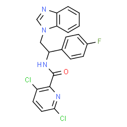 ChemSpider 2D Image | N-[2-(1H-Benzimidazol-1-yl)-1-(4-fluorophenyl)ethyl]-3,6-dichloro-2-pyridinecarboxamide | C21H15Cl2FN4O
