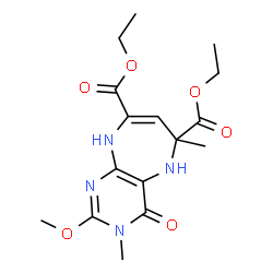 ChemSpider 2D Image | Diethyl 2-methoxy-3,6-dimethyl-4-oxo-4,5,6,9-tetrahydro-3H-pyrimido[4,5-b][1,4]diazepine-6,8-dicarboxylate | C16H22N4O6