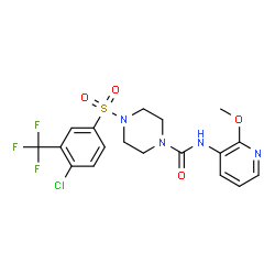 ChemSpider 2D Image | 4-{[4-Chloro-3-(trifluoromethyl)phenyl]sulfonyl}-N-(2-methoxy-3-pyridinyl)-1-piperazinecarboxamide | C18H18ClF3N4O4S
