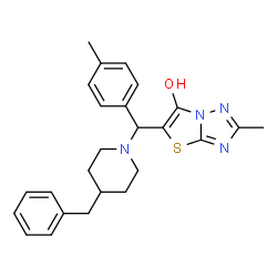 ChemSpider 2D Image | 5-[(4-Benzyl-1-piperidinyl)(4-methylphenyl)methyl]-2-methyl[1,3]thiazolo[3,2-b][1,2,4]triazol-6-ol | C25H28N4OS