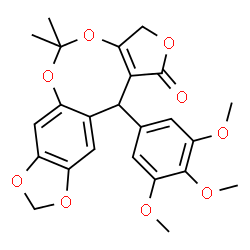 ChemSpider 2D Image | 5,5-Dimethyl-12-(3,4,5-trimethoxyphenyl)-3,12-dihydro-1H-(1,3)dioxolo(4,5-i)furo(3,4-d)(1,3)benzodioxocin-1-one | C24H24O9