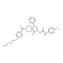 ChemSpider 2D Image | 2-[8-(4-Hexylbenzoyl)-4-oxo-1-phenyl-1,3,8-triazaspiro[4.5]dec-3-yl]-N-(4-methoxyphenyl)acetamide | C35H42N4O4