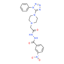 ChemSpider 2D Image | 3-Nitro-N'-{[4-(1-phenyl-1H-tetrazol-5-yl)-1-piperazinyl]acetyl}benzohydrazide | C20H21N9O4