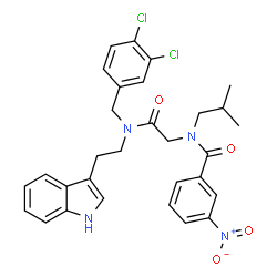 ChemSpider 2D Image | N-(2-{(3,4-Dichlorobenzyl)[2-(1H-indol-3-yl)ethyl]amino}-2-oxoethyl)-N-isobutyl-3-nitrobenzamide | C30H30Cl2N4O4