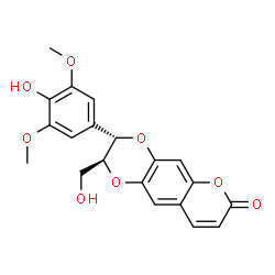 ChemSpider 2D Image | (2S,3S)-3-(4-hydroxy-3,5-dimethoxyphenyl)-2-(hydroxymethyl)-2H,3H-[1,4]dioxino[2,3-g]chromen-7-one | C20H18O8
