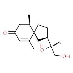 ChemSpider 2D Image | (2R,5S,10R)-2-[(2S)-1,2-Dihydroxy-2-propanyl]-6,10-dimethylspiro[4.5]dec-6-en-8-one | C15H24O3