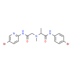 ChemSpider 2D Image | N-(4-Bromophenyl)-N~2~-{2-[(5-bromo-2-pyridinyl)amino]-2-oxoethyl}-N~2~-methylalaninamide | C17H18Br2N4O2