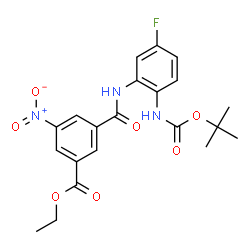 ChemSpider 2D Image | Ethyl 3-{[5-fluoro-2-({[(2-methyl-2-propanyl)oxy]carbonyl}amino)phenyl]carbamoyl}-5-nitrobenzoate | C21H22FN3O7
