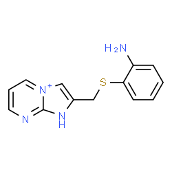 ChemSpider 2D Image | 2-{[(2-Aminophenyl)sulfanyl]methyl}-1H-imidazo[1,2-a]pyrimidin-4-ium | C13H13N4S
