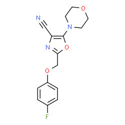 ChemSpider 2D Image | 2-[(4-Fluorophenoxy)methyl]-5-(4-morpholinyl)-1,3-oxazole-4-carbonitrile | C15H14FN3O3