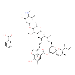 ChemSpider 2D Image | (1'S,2S,4'S,5S,6R,8'R,10'E,12'S,13'R,16'E,20'S,21'S,24'S)-6-[(2R)-2-Butanyl]-21',24'-dihydroxy-5,11',13',22'-tetramethyl-2'-oxo-5,6-dihydrospiro[pyran-2,6'-[3,7,19]trioxatetracyclo[15.6.1.1~4,8~.0~20,
24~]pentacosa[10,14,16,22]tetraen]-12'-yl 2,6-dideoxy-3-O-methyl-4-O-[2,4,6-trideoxy-3-O-methyl-4-(methylamino)-alpha-L-xylo-hexopyranosyl]-beta-L-arabino-hexopyranoside benzoate (1:1) | C56H81NO15
