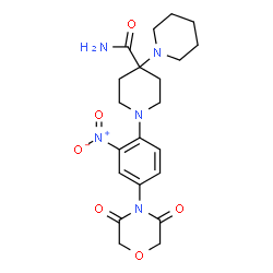 ChemSpider 2D Image | 1'-[4-(3,5-Dioxo-4-morpholinyl)-2-nitrophenyl]-1,4'-bipiperidine-4'-carboxamide | C21H27N5O6