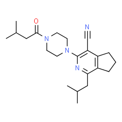 ChemSpider 2D Image | 1-Isobutyl-3-[4-(3-methylbutanoyl)-1-piperazinyl]-6,7-dihydro-5H-cyclopenta[c]pyridine-4-carbonitrile | C22H32N4O