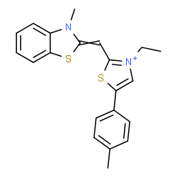 ChemSpider 2D Image | 3-Ethyl-2-[(3-methyl-1,3-benzothiazol-2(3H)-ylidene)methyl]-5-(4-methylphenyl)-1,3-thiazol-3-ium | C21H21N2S2