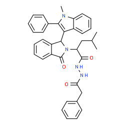 ChemSpider 2D Image | 4-Methyl-2-[1-(1-methyl-2-phenyl-1H-indol-3-yl)-3-oxo-1,3-dihydro-2H-isoindol-2-yl]-N'-(phenylacetyl)pentanehydrazide | C37H36N4O3