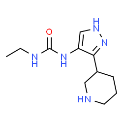 ChemSpider 2D Image | 1-Ethyl-3-[3-(3-piperidinyl)-1H-pyrazol-4-yl]urea | C11H19N5O