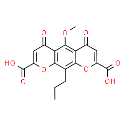 ChemSpider 2D Image | 5-Methoxy-4,6-dioxo-10-propyl-4H,6H-pyrano[3,2-g]chromene-2,8-dicarboxylic acid | C18H14O9