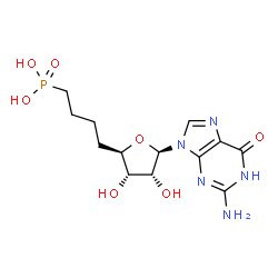 ChemSpider 2D Image | {4-[(2R,3S,4R,5R)-5-(2-Amino-6-oxo-1,6-dihydro-9H-purin-9-yl)-3,4-dihydroxytetrahydro-2-furanyl]butyl}phosphonic acid | C13H20N5O7P