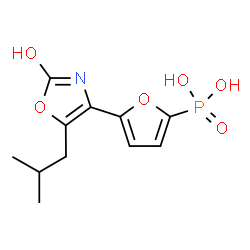 ChemSpider 2D Image | [5-(2-Hydroxy-5-isobutyl-1,3-oxazol-4-yl)-2-furyl]phosphonic acid | C11H14NO6P