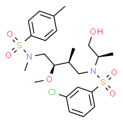 ChemSpider 2D Image | 3-chloro-N-[(2R)-1-hydroxypropan-2-yl]-N-[(2S,3R)-3-methoxy-2-methyl-4-[methyl-(4-methylphenyl)sulfonylamino]butyl]benzenesulfonamide | C23H33ClN2O6S2