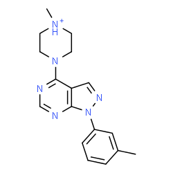 ChemSpider 2D Image | 1-Methyl-4-[1-(3-methylphenyl)-1H-pyrazolo[3,4-d]pyrimidin-4-yl]piperazin-1-ium | C17H21N6