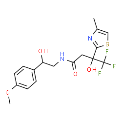 ChemSpider 2D Image | 4,4,4-Trifluoro-3-hydroxy-N-[2-hydroxy-2-(4-methoxyphenyl)ethyl]-3-(4-methyl-1,3-thiazol-2-yl)butanamide | C17H19F3N2O4S