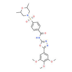 ChemSpider 2D Image | 4-[(2,6-Dimethyl-4-morpholinyl)sulfonyl]-N-[5-(3,4,5-trimethoxyphenyl)-1,3,4-oxadiazol-2-yl]benzamide | C24H28N4O8S