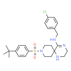 ChemSpider 2D Image | N-(4-Chlorobenzyl)-9-{[4-(2-methyl-2-propanyl)phenyl]sulfonyl}-1,4,9-triazaspiro[5.5]undec-4-en-5-amine | C25H33ClN4O2S