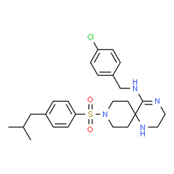 ChemSpider 2D Image | N-(4-Chlorobenzyl)-9-[(4-isobutylphenyl)sulfonyl]-1,4,9-triazaspiro[5.5]undec-4-en-5-amine | C25H33ClN4O2S