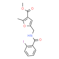 ChemSpider 2D Image | Methyl 5-{[(2-iodobenzoyl)amino]methyl}-2-methyl-3-furoate | C15H14INO4