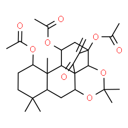 ChemSpider 2D Image | 4,4,9,9,13-Pentamethyl-18-methylene-19-oxo-3,5-dioxapentacyclo[12.5.0.0~1,6~.0~2,17~.0~8,13~]nonadecane-12,15,17-triyl triacetate | C29H40O9