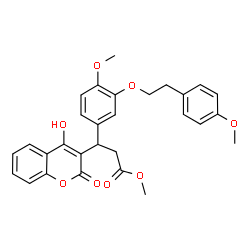 ChemSpider 2D Image | Methyl 3-(4-hydroxy-2-oxo-2H-chromen-3-yl)-3-{4-methoxy-3-[2-(4-methoxyphenyl)ethoxy]phenyl}propanoate | C29H28O8