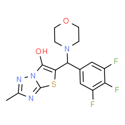 ChemSpider 2D Image | 2-Methyl-5-[4-morpholinyl(3,4,5-trifluorophenyl)methyl][1,3]thiazolo[3,2-b][1,2,4]triazol-6-ol | C16H15F3N4O2S