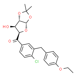 ChemSpider 2D Image | (5S)-1-[4-Chloro-3-(4-ethoxybenzyl)phenyl]-4,5-O-isopropylidene-D-xylo-pentodialdo-5,2-furanose | C23H25ClO6