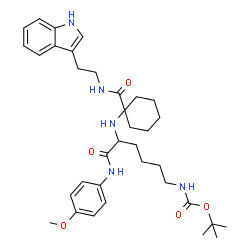 ChemSpider 2D Image | 2-Methyl-2-propanyl {5-[(1-{[2-(1H-indol-3-yl)ethyl]carbamoyl}cyclohexyl)amino]-6-[(4-methoxyphenyl)amino]-6-oxohexyl}carbamate | C35H49N5O5