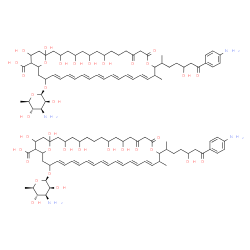 ChemSpider 2D Image | (19E,21E,23E,25E,27E,29E,31E)-33-[(3-Amino-3,6-dideoxy-beta-D-mannopyranosyl)oxy]-17-[7-(4-aminophenyl)-5-hydroxy-7-oxo-2-heptanyl]-1,3,5,7,9,37-hexahydroxy-18-methyl-13,15-dioxo-16,39-dioxabicyclo[33
.3.1]nonatriaconta-19,21,23,25,27,29,31-heptaene-36-carboxylic acid - (19E,21E,23E,25E,27E,29E,31E)-33-[(3-amino-3,6-dideoxy-beta-D-mannopyranosyl)oxy]-17-[7-(4-aminophenyl)-5-hydroxy-7-oxo-2-heptanyl
]-1,3,5,9,11,37-hexahydroxy-18-methyl-13,15-dioxo-16,39-dioxabicyclo[33.3.1]nonatriaconta-19,21,23,25,27,29,31-heptaene-36-carboxylic acid (1:1) | C116H168N4O36
