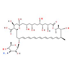 ChemSpider 2D Image | (1R,3S,5S,8S,9S,11R,15S,16S,17R,18S,19E,21E,23E,25E,27E,29E,31E,33R,35S,36R,37S)-33-[(3-Amino-3,6-dideoxy-beta-D-mannopyranosyl)oxy]-1,3,5,8,9,11,17,37-octahydroxy-15,16,18-trimethyl-13-oxo-14,39-diox
abicyclo[33.3.1]nonatriaconta-19,21,23,25,27,29,31-heptaene-36-carboxylic acid | C47H73NO17