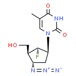 ChemSpider 2D Image | 1-[(1S,2S,3S,4S)-4-Azido-2-fluoro-3-(hydroxymethyl)cyclopentyl]-5-methyl-2,4(1H,3H)-pyrimidinedione | C11H14FN5O3